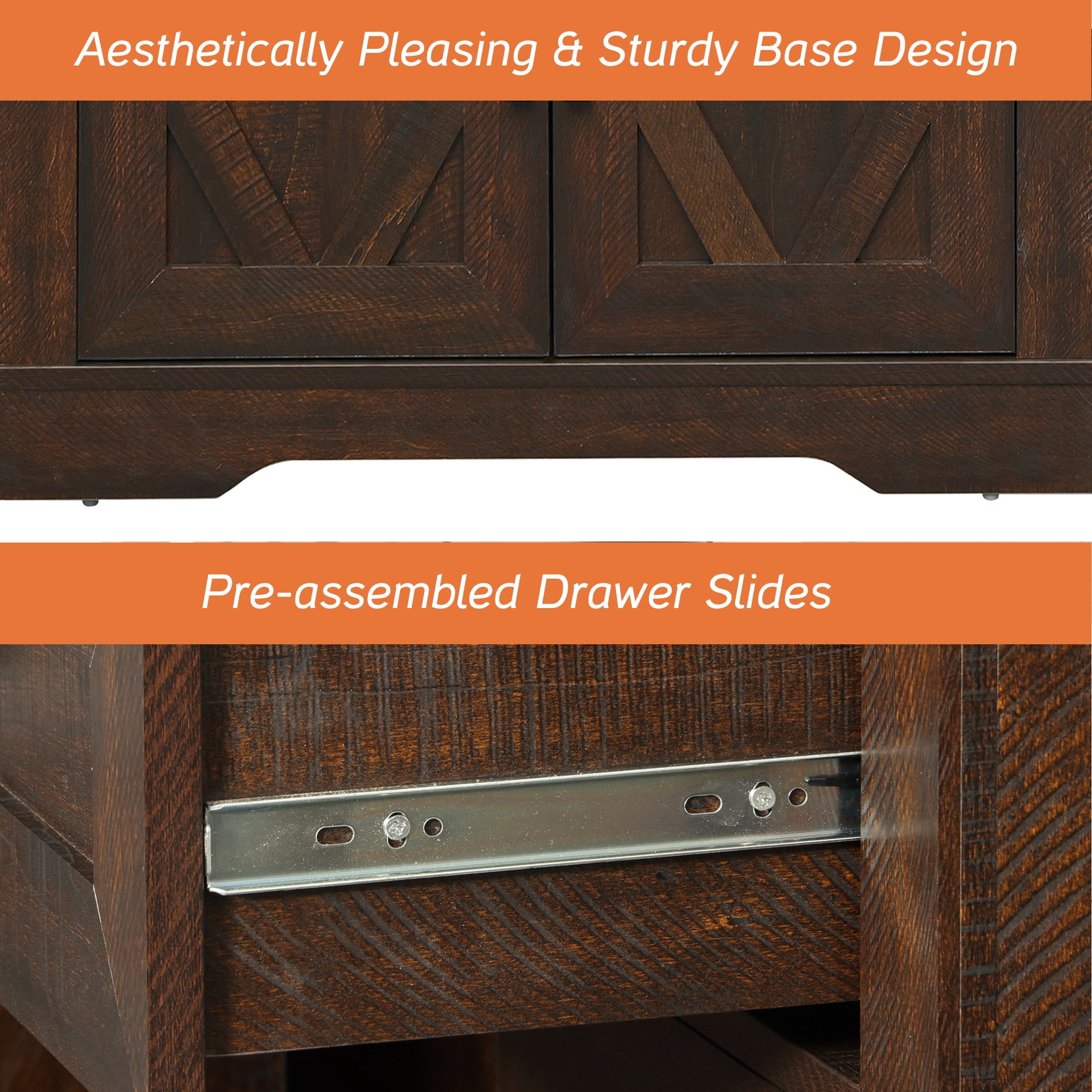 WAMPAT 31.5"W Farmhouse Buffet Sideboard with Barn Doors, Drawer & Storage, Brown