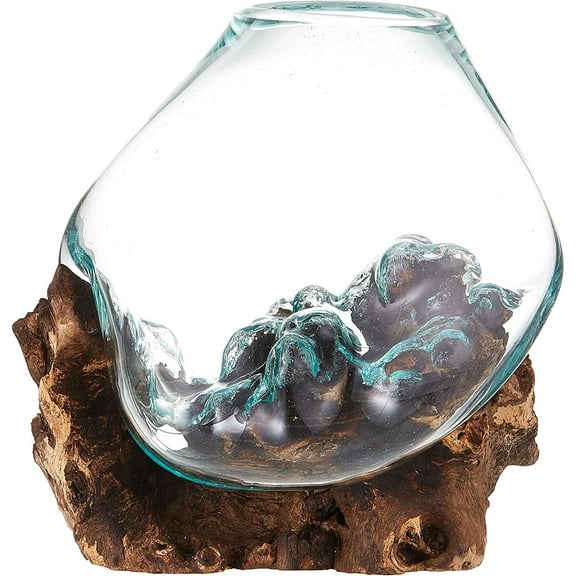 CintBllTer Cohasset Molten Sculpture, Approximately 8" Wide, Natural Wood and Recycled Glass