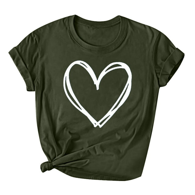 Diufon Hauts de la Saint-Valentin pour Femmes Tunique à Manches Courtes Col Rond Chemise Décontractée Tendance Imprimée Graphique Mignonne
