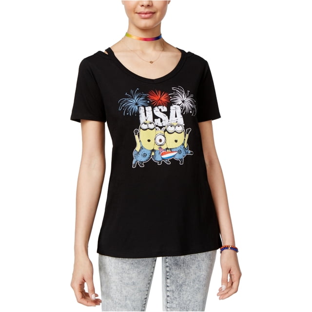 Hybrid Womens USA Minions Graphic T-Shirt, Negro, X-Small Hybrid Camiseta gráfica