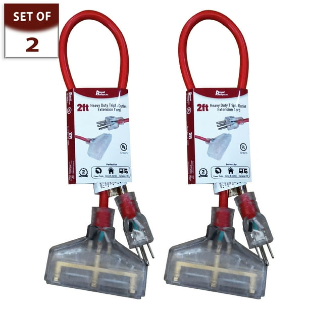 Royal Designs Indoor/Outdoor Heavy Duty 2 ft Red Extension Cord with