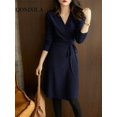 thumbnail image 2 of Vestido cruzado con cuello en V para mujer, ropa femenina holgada, elegante, falda de punto, versión coreana, otoño e invierno, 2024, 2 of 5
