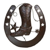 15"D Rustic Western Lucky Horseshoe Cowboy Boot Spur Stars Metal Wall Decor Sign