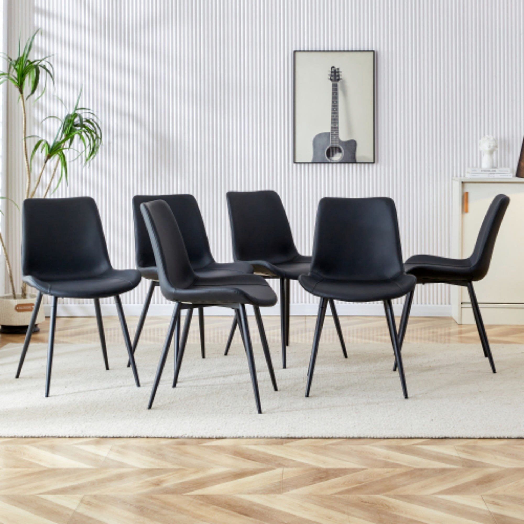 SUDICA Black Faux Leather Dining Chairs Set of 6 with Metal Legs and Wide Seats for Home