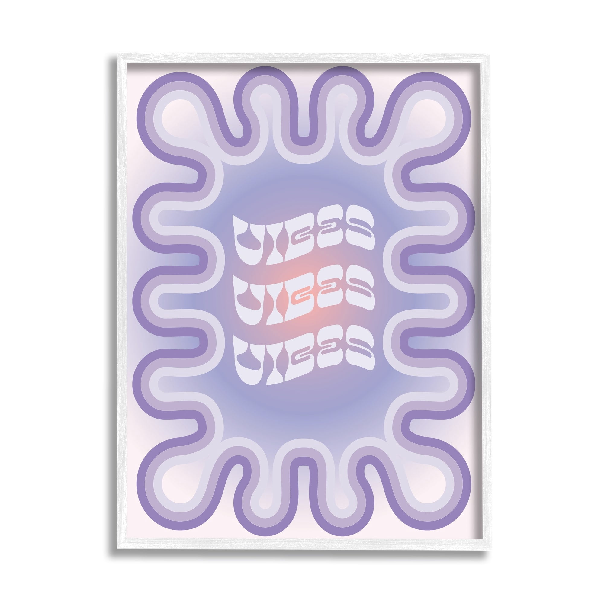 Stupell Industries Vibes Purple Groovy Abstract Inspirational Painting White Framed Art Print Wall Art