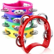 5 Pack Colored Tamborines for Kids, Plastic Hand-held Tambourines with 4 Jingle Bells, Mini Percussion Rhythm Musical Instrument for School, Party