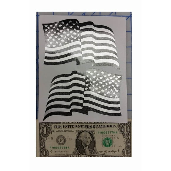 I Make Decals™ - Drapeau Américain Fantôme Plus Grand, Argent avec Impression Noire Fantôme, 3.3 X 5, Paire, Chapeau Dur, Boîte à Lunch, Autocollant Voiture en Vinyle