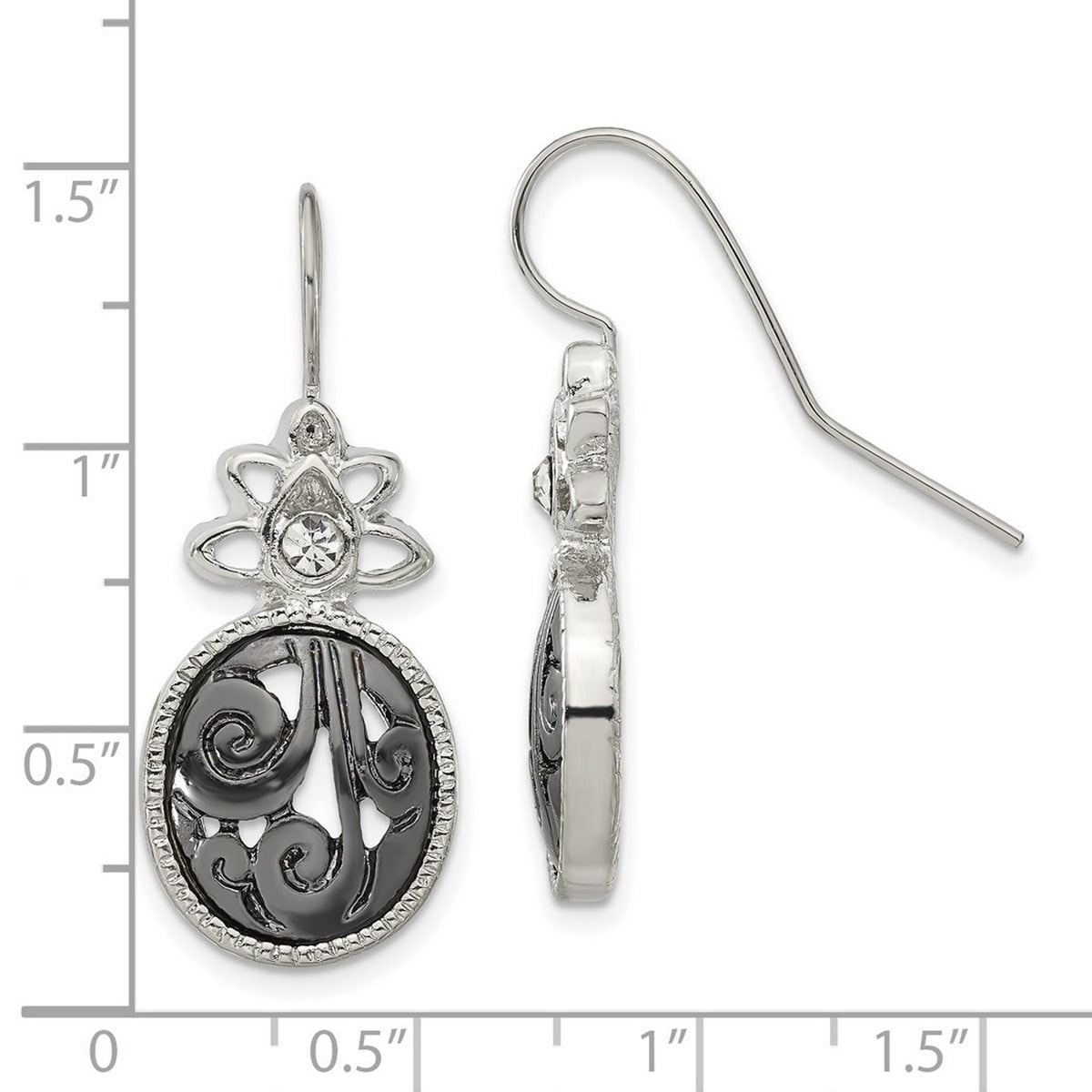 Silver-tone Shepherd hook Clear and Black Crystal Long Drop Dangle Earrings 35x14mm Wide Dangle Earring for Women