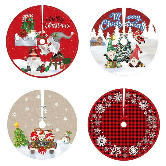 90cm Christmas Tree Skirt - Snowman Christmas Tree Decorations, 36 Inch Red Tree Skirt Rustic Country Xmas Tree Holiday Christmas Tree Skirt, Burlap Tree Skirt Tree, Double-Sided Buffalo Plaid Tree S