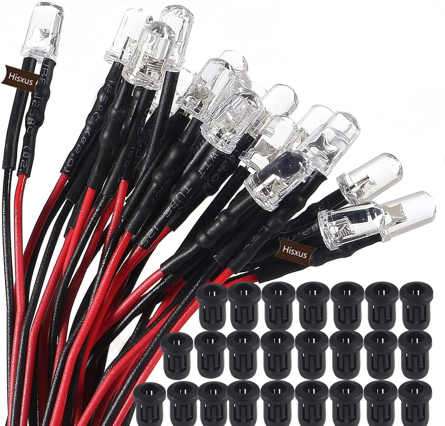 25Pcs 10MM White LED Pre-wired Water Clear Bulb 12V 7.87 Inch Lamp Light Bulb Prewired Emitting Diode& 25Pcs Black 10MM LED Plastic Clip Holder For DIY Home Decoration