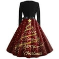 thumbnail image 4 of Christmas Dresses for Women Long Sleeve Flare Dress with Merry Christmas Print for Hollow Party Casual Square Collar Dresses,Gold,S, 4 of 4