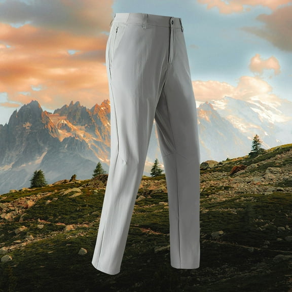 Hiking Pants for Men Lightweight Stretchy Straight Leg Trousers Casual Mid Waisted Solid Color Waterproof Windbreaker Athletic Climbing Pant