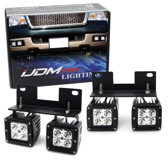 Dual LED Pod Light Fog Lamp Kit For 2004-06 Ford F150 & 06 Lincoln Mark LT, Includes (4) 20W High Power LED Cubes, Foglight Location Mounting Brackets & On/Switch Wiring Kit