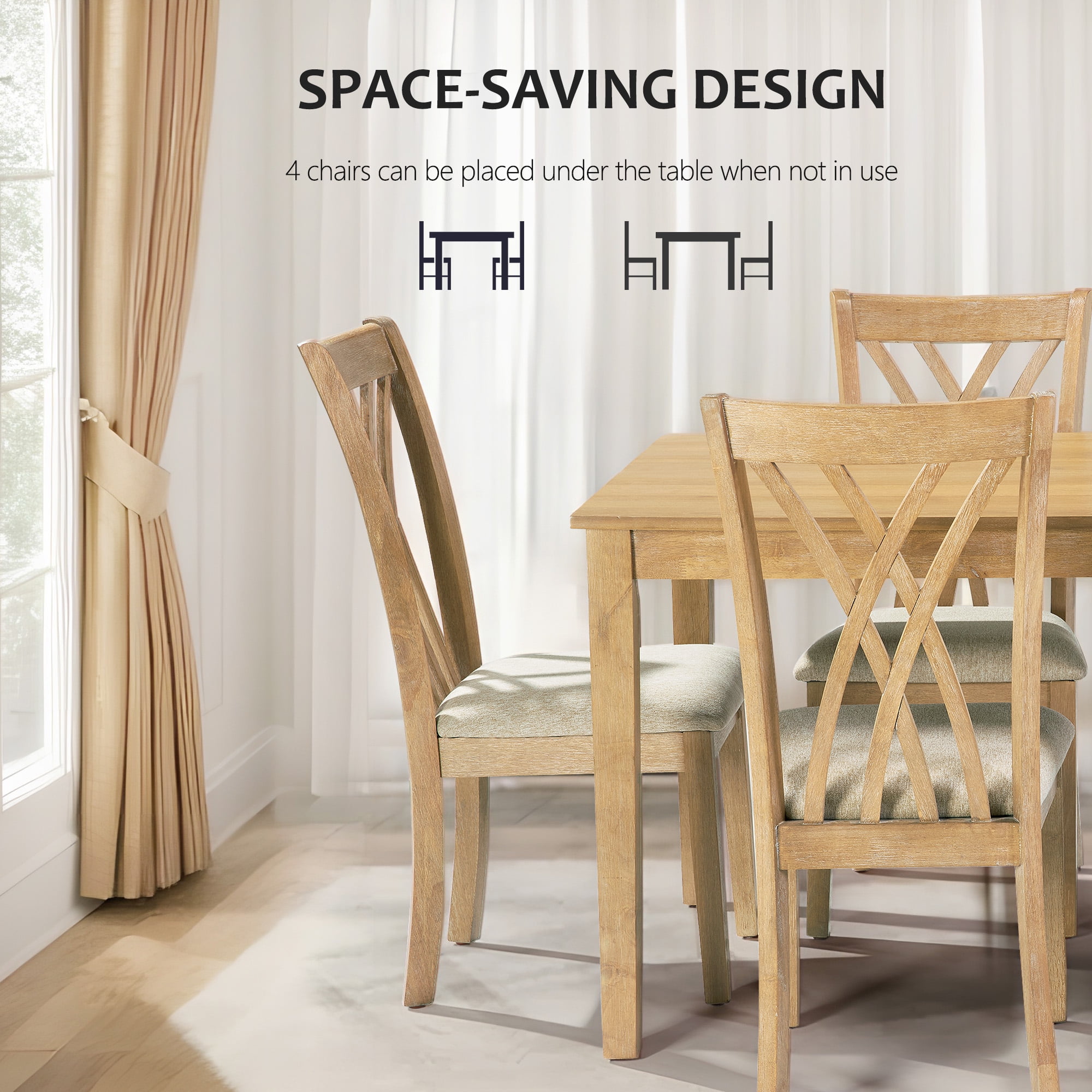 Yoneston Modern Dining Table for 4, 60" Large Wood Dining Table Set with 4 Chairs for Living Room, Kitchen and Pantry
