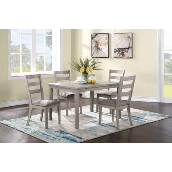 Classic Stylish Natural Finish 5pc Dining Set Kitchen Dinette Wooden Top Table and Chairs Cushions Seats Ladder Back Chair Dining Room
