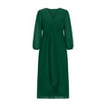 thumbnail image 3 of SCSAlgin Women's Chiffon V Neck Long Sleeves Dress Pleated Flowing A-Line Midi Dress Solid Wedding Guest Dresses, 3 of 5