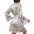 thumbnail image 5 of Liacowi 3 Piece Women Pajamas Set Lace Patchwork Long Sleeve Kimono Bathrobe + Lace Bra + Shorts Floral Robe Sets Sleepwear Loungewear, 5 of 6