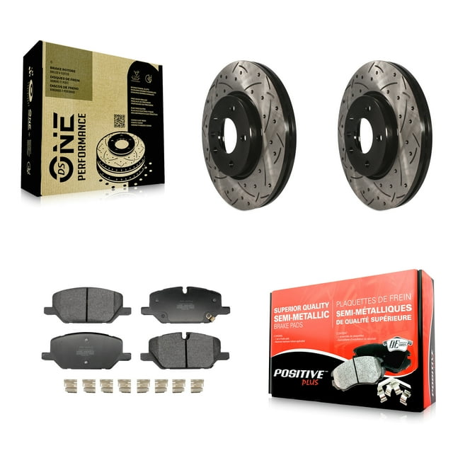 Transit Auto Front Coated Drilled Slotted Disc Brake Rotors and Semi-Metallic Pads Kit for Car 2022-2023 GMC Terrain with 321mm Diameter Rotor KDF-101272