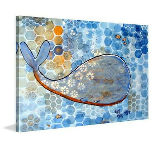 Flowery Whale Painting Print on Wrapped Canvas