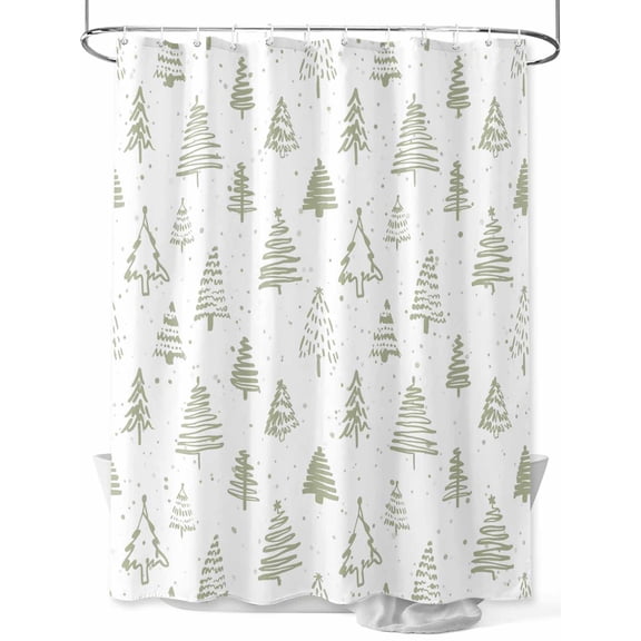 Christmas Tree Shower Curtain Set ，Waterproof Fabric Shower Curtains Retro Abstract Sage Green Tree Texture Shower Curtains for Bathroom,Bathroom Decor 72"x84"