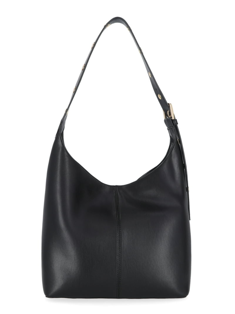 Time and Tru Women's Shively Faux Leather Bucket Handbag, Black