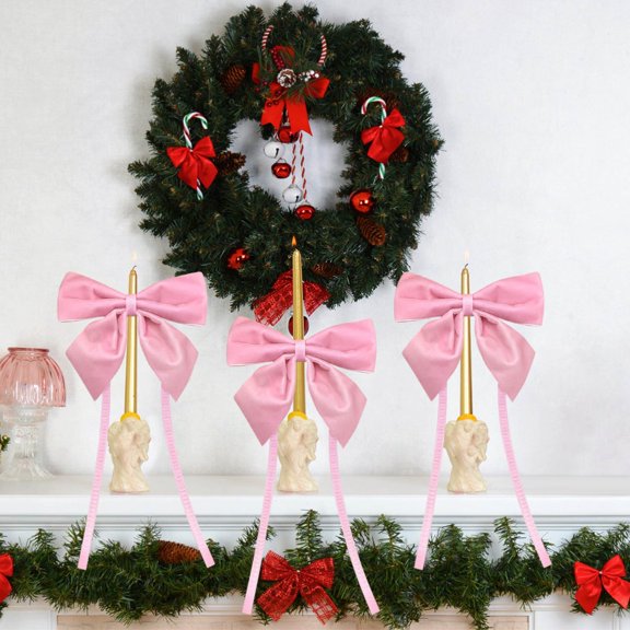 EWASWON 12 Pack Pink Flocked Velvet Gift Bows - Hand-Tied Christmas Ribbon for DIY Gift Wrapping, Holiday Decor & Craft Projects