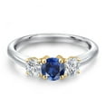thumbnail image 3 of Gem Stone King 925 Silver and 10K Yellow Gold Blue Created Sapphire and Lab Grown Diamond Engagement Ring for Women | 1.14 Cttw | Round 5MM | Gemstone September Birthstone | Size 7, 3 of 6