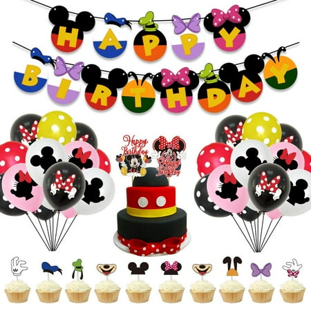 Cute Mickey Birthday Party Supplies, for Boys and Girls Mickey and Minnie Birthday Party Supplies Birthday Banner Backdrop Balloons Cake Topper Party Supplies Halloween Christmas Birthday Party