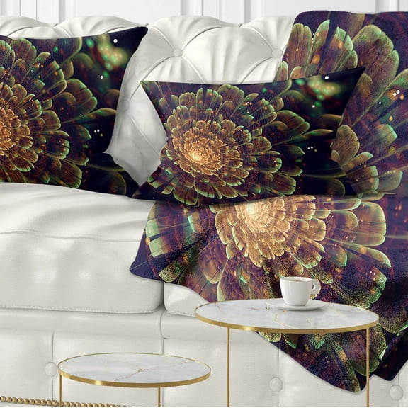 Designart Orange Metallic Fractal Flower - Abstract Throw Pillow - 12x20