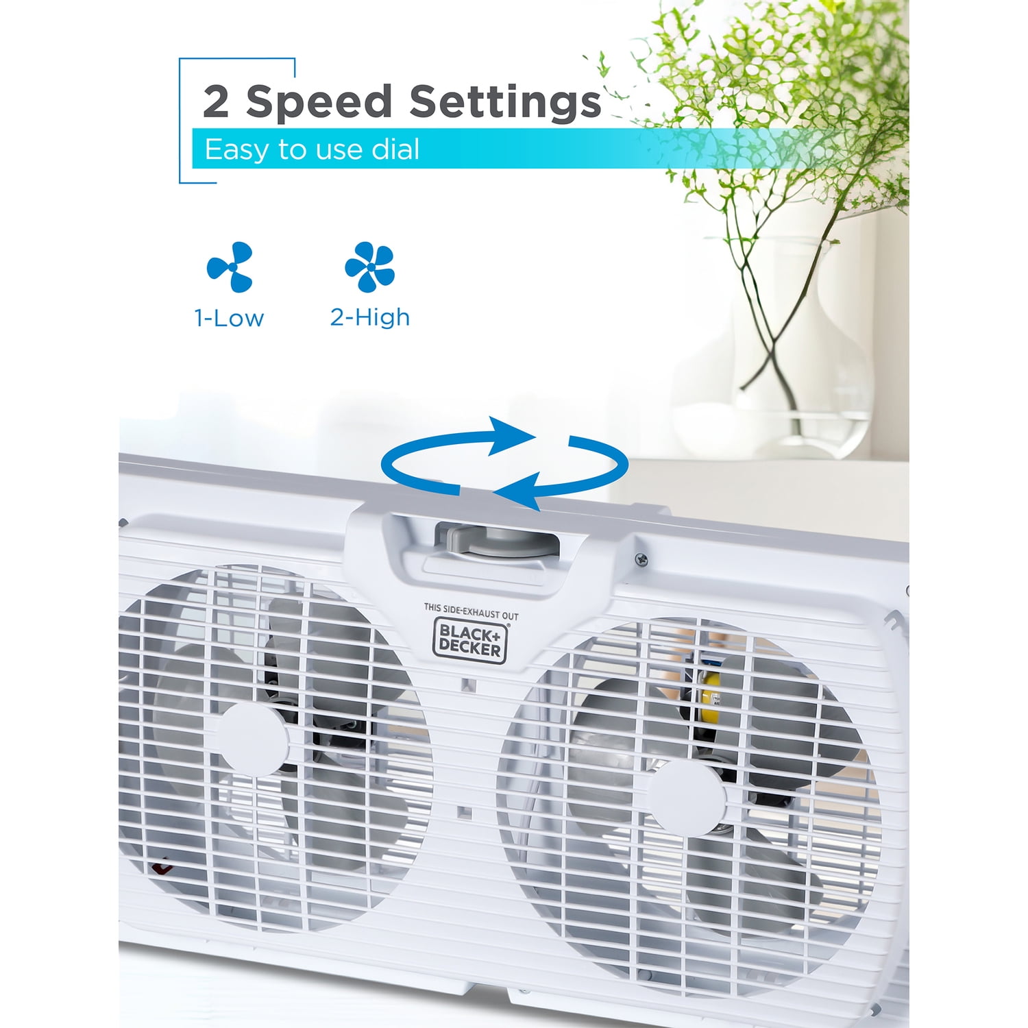 BLACK+DECKER BFW9M 9-In. 2-Speed Twin Window Fan with Adjustable Side Panels, White, BFW9M
