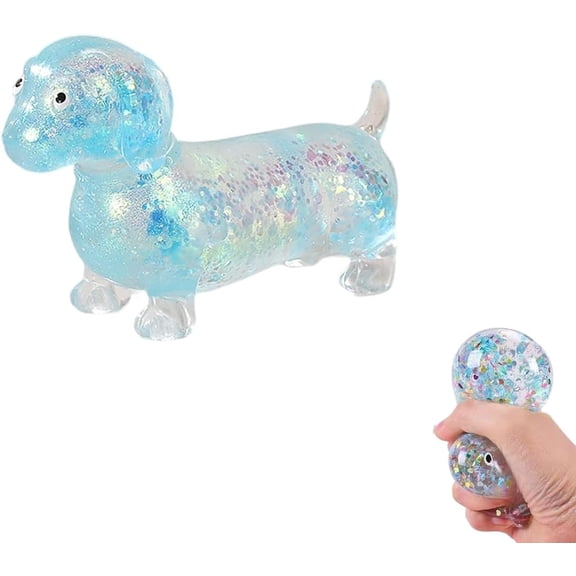Dachshund Squishy, Squishy Weiner Dog, 4.3in Sparkly Cute Mini Rainbow Sausage Dogs with Face for Adults