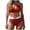 #2_Red, variant on Women's Contrast Color Bikini Set, Deep V Cut Out Halter High Waisted Tummy Control Swimwear,Green,L