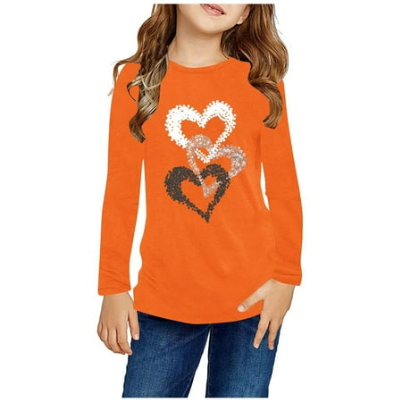 KkSLirnhs Sweatshirts for Girls 10-12 Girls Long Sleeve Prints Shirts Cute CrewNecks Dressy Casual Blouses Clothes 3 Years Orange