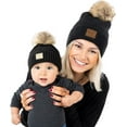thumbnail image 4 of Funky Junque Infant Pom Beanie - Diagonal Basketweave Pattern - Black (Single Pom), 4 of 5