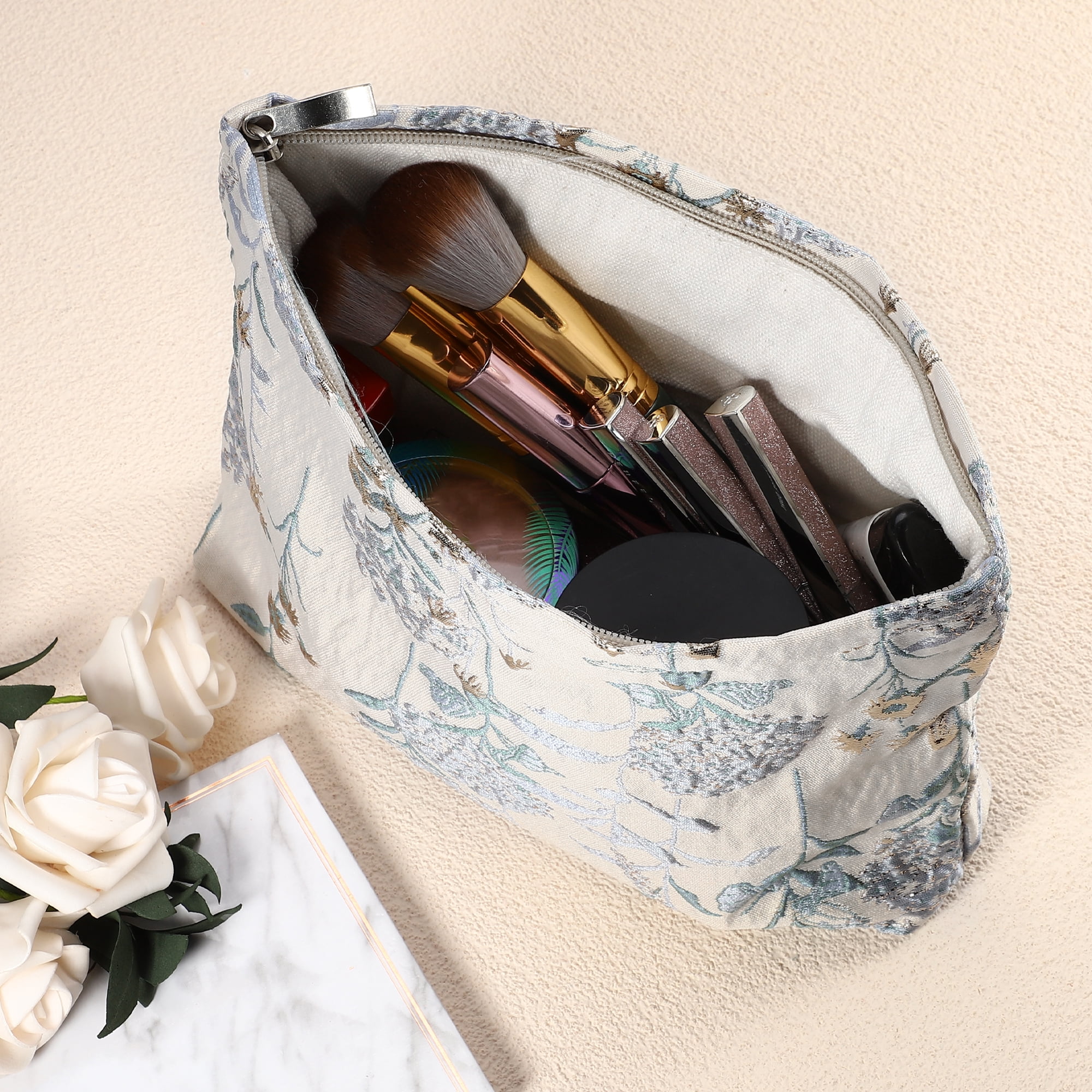 Unique Bargains Flower Pattern Cosmetic Bag Zipper for Travel
