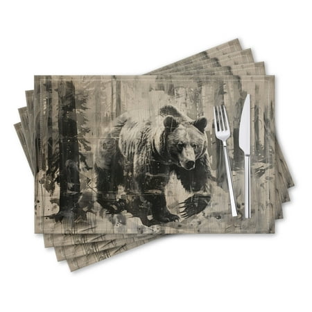 

BaHomeck placemats Set of 4 rectangle Linen Cotton Placemats for Dining Table Washable Heat Resistant 18*12inch Painting Of Grizzly Bear In The Forest