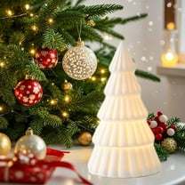 White Ceramic Christmas Trees that Light Up,Porcelain Christmas Tree with Lights,Tabletop Xmas Tree Figurines for Mantle Neutral Christmas Decor, Gift