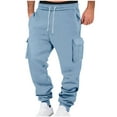 thumbnail image 4 of GuangCheng Mens Cargo Joggers,Elastic Waist,Sweatpants,Casual,Baggy,Cuffed Lounge Work Pants with Pockets,Light Blue,Size M, 4 of 8