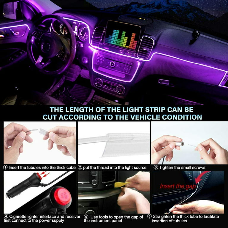 LED Car Interior Atmosphere Lights Strip 6M 5in1 RGB Optic Music