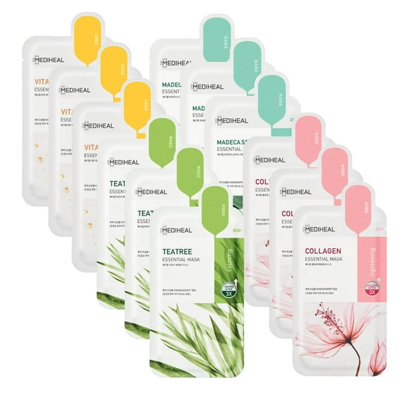 Mascarilla Mediheal Essential HERO, paquete de 12 con colágeno, árbol de té, madecasósido, Vita