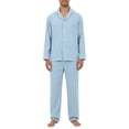 thumbnail image 3 of WULMLEO Men's Two Piece Pajama Sets Fall Solid V Neck Button Down Long Sleeve Blouses Wide Leg Palazzo Pants Outfits Casual Loungewear Sleepwear Set Trendy Y2k Suit Light Blue M, 3 of 10