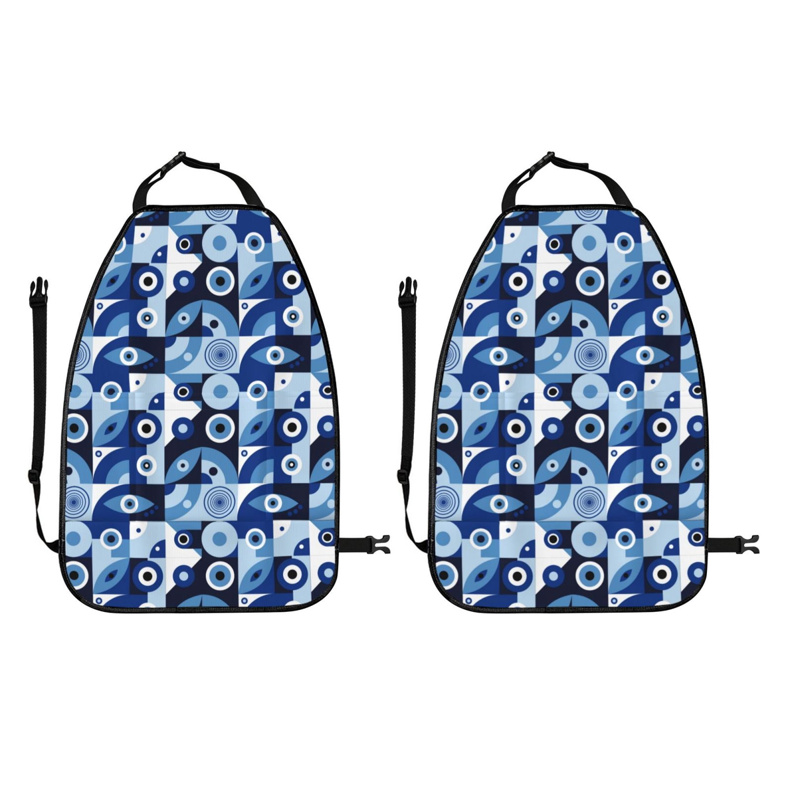 Kdxio Evil Eye Print 2 Pack Car Kick Mat Seat Cover Back Protector Mat with Pockets for Organizer Backseat Protector and Storage Anti Kick Pad for Vehicles