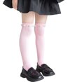 thumbnail image 2 of fnnxnal Girls Knee High Socks Pink Ribbed Cotton Pearl Decorated Stretchy School Uniform for 3-13 Years,Size 8-13T, 2 of 7