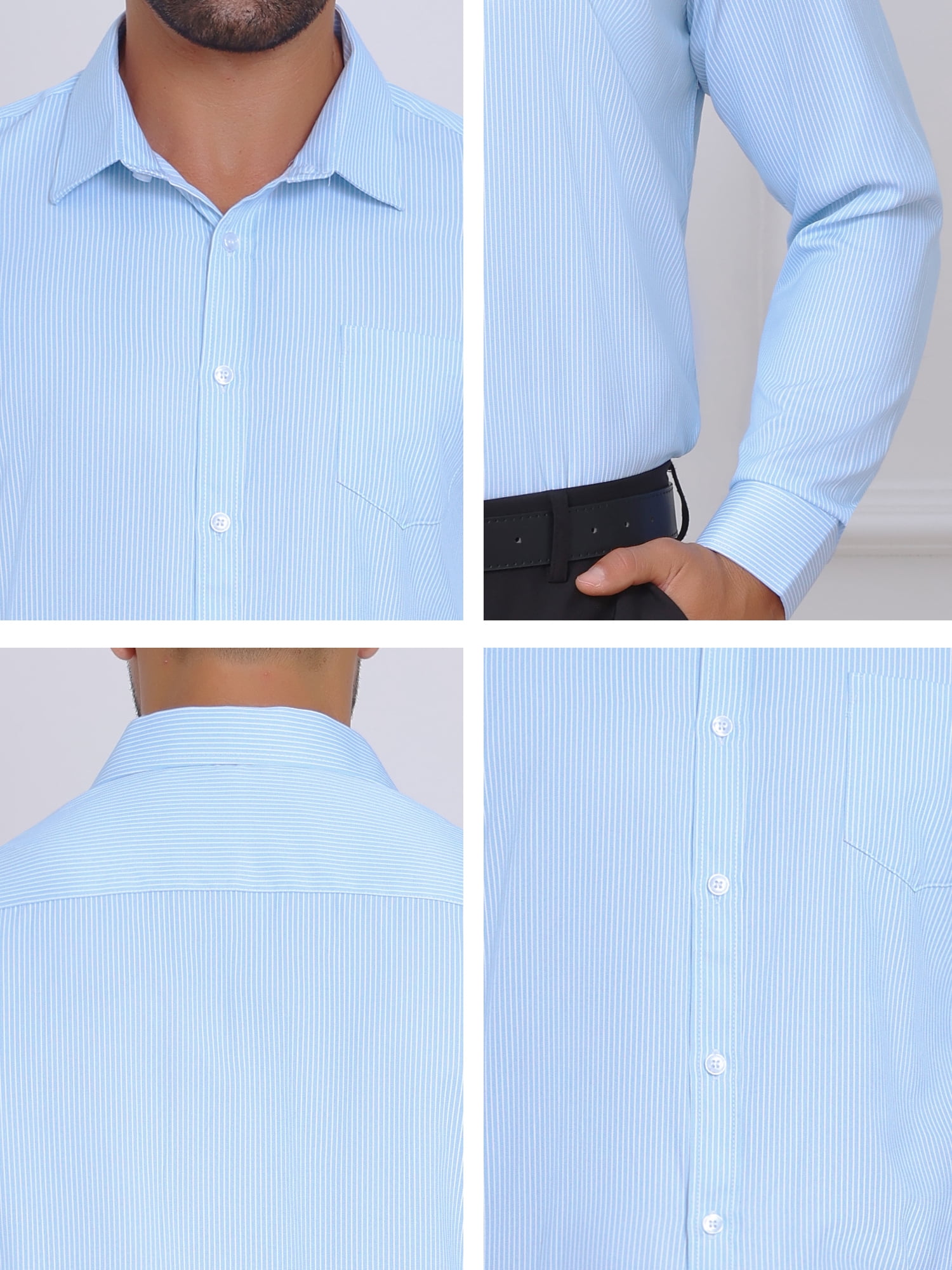 DARING DIVA Men's Long Sleeve Business Button Down Striped Dress Shirts M Blue-White