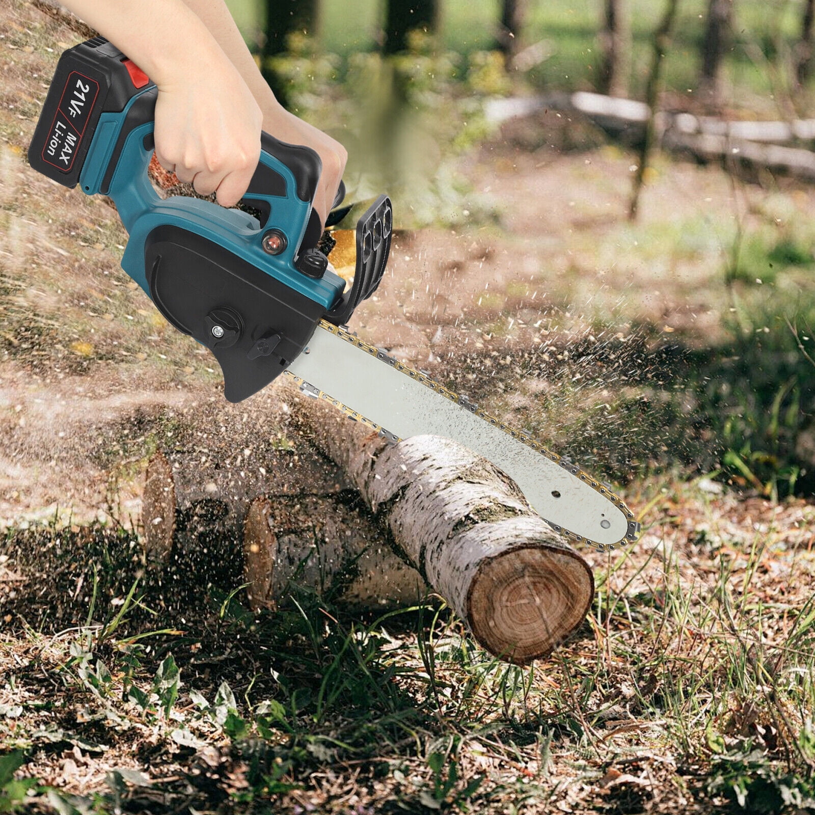 Blue 1000W Brushless Motor Cordless Chainsaw - 12 Inch Bar & Chain with 2600mAh Lithium Battery for Wood Cutting & Garden Pruning