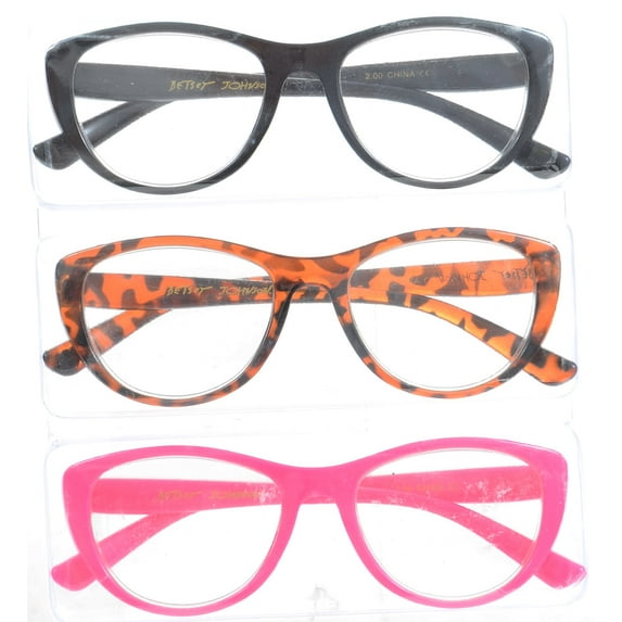 Betsey Johnson 3 Pairs Reading Glasses Cateye Hot Pink Readers +2.00 -