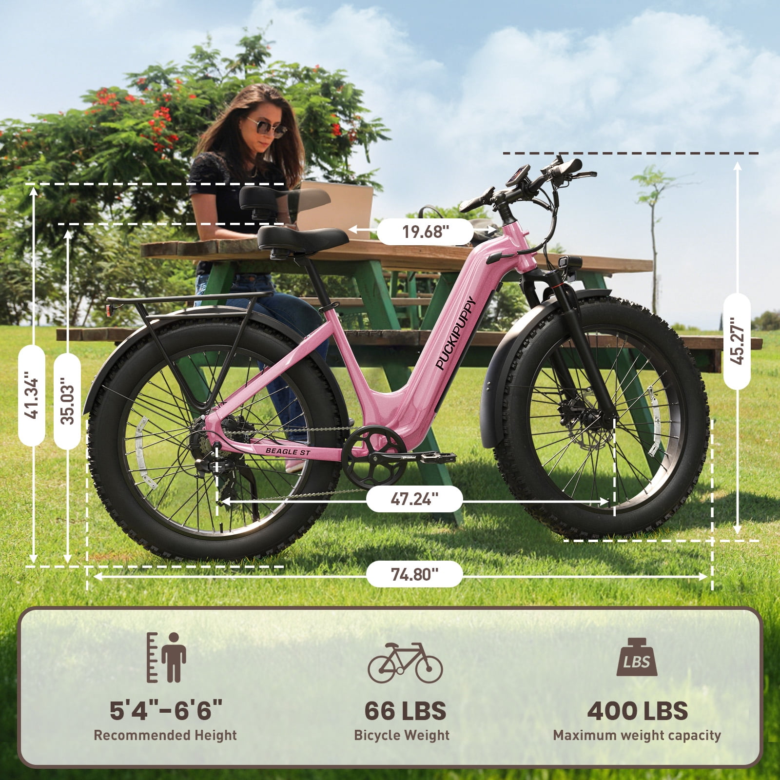 PUCKIPUPPY 960W Peak Electric Bike for Adults Step Through E-Bike 28mph Max Speed 60Miles Range 26" Fat Tire Electric Mountain Bike 48V 15AH Battery 7 Speed off-Road Ebike, Comply with UL2849 By SGS