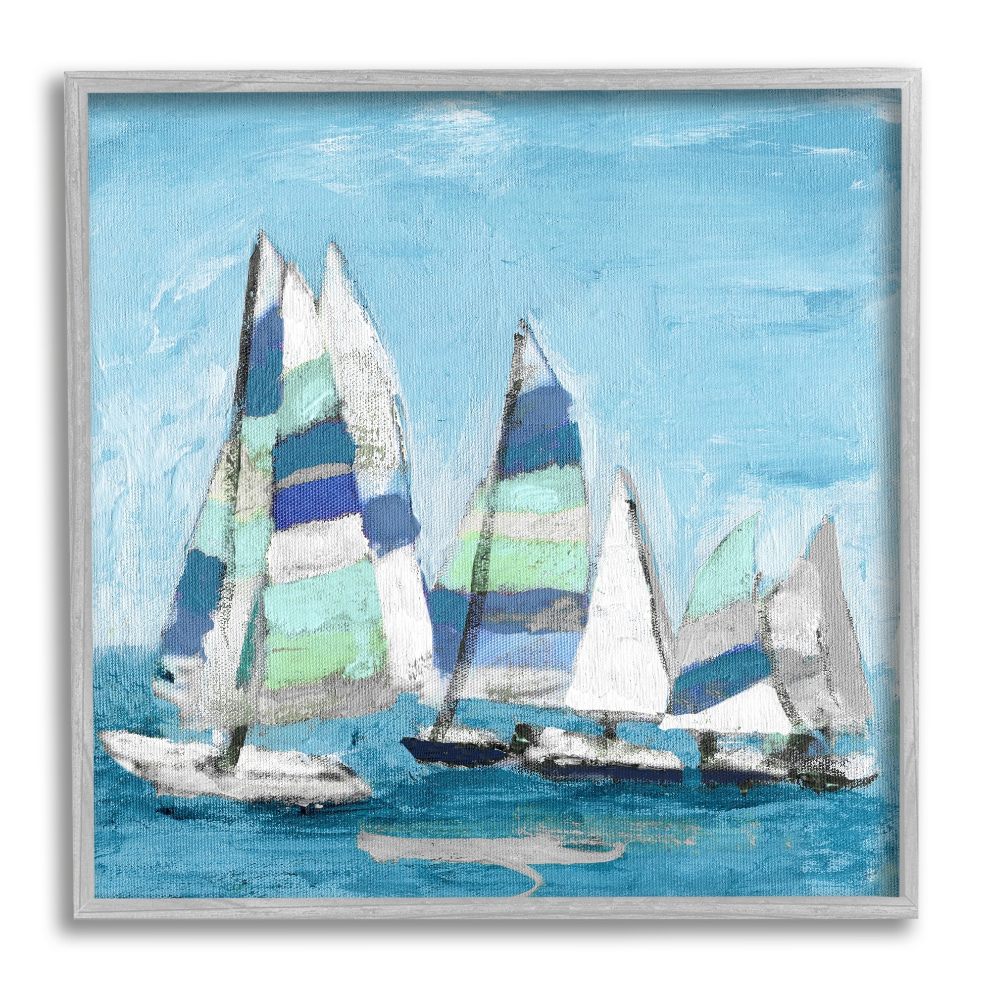 Stupell Industries Nautical Striped Sail Boats Summertime Ocean Painting Painting Gray Framed Art Print Wall Art, Design by Katrina Craven