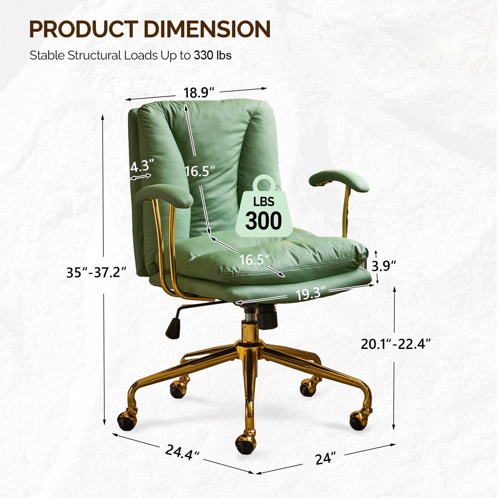 Ktaxon Office Chair High Back Study Chair Faux Leather Adjustable Swivel Vanity Chair with Padded Armrests for Conference and Home Green