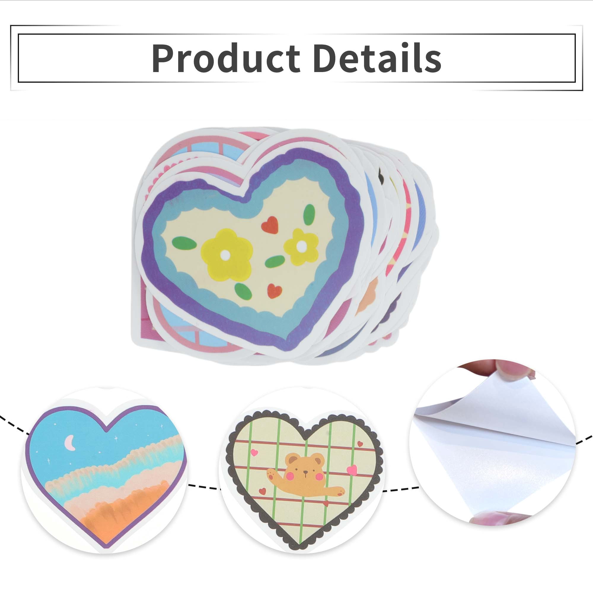 Unique Bargains 50 Pcs Heart Doodle Stickers Waterproof Scrapbook Aesthetic Stickers